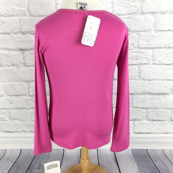 Girls Size 6 Top Solid Pink Long Sleeve Stretchy by Girl Friends Fushia - Picture 4 of 4